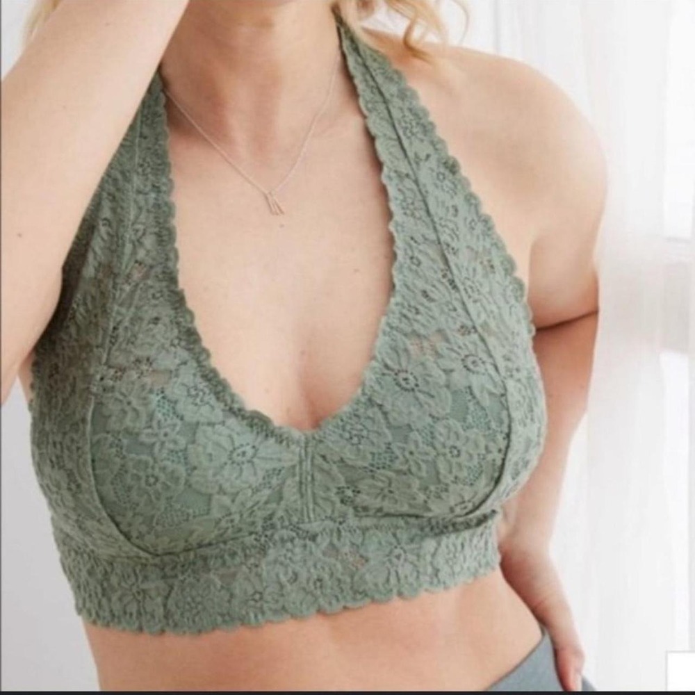 Green Aerie Lace Halter Bralette, Size XL